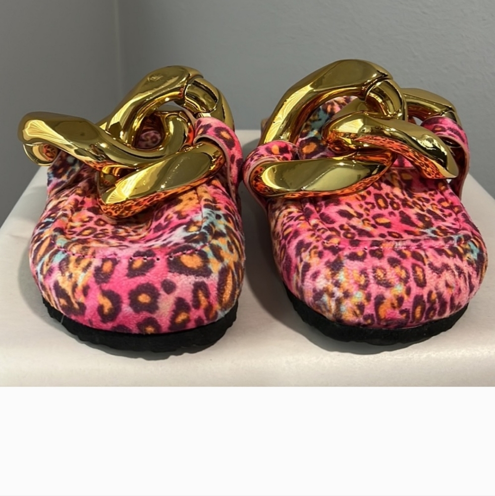 New Cape Robbin Colinda Pink Leopard Slip On Big Buckle Gold Slide Mule Sandal - Picture 4 of 10